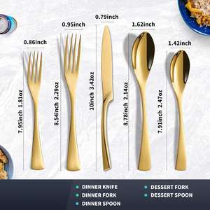 Ensemble de couverts classiques en acier inoxydable durable |   Collection élégante de cuillères, fourchettes et couteaux pour les fêtes et les repas modernes - Product Image 3