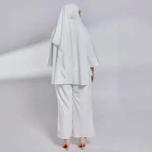 Women Drop Shoulder Shirt <b>White</b> OEM Malaysia Manufacturer High-<b>Low</b> <b>Cut</b> Modest Blouse Side Slit Button Opening <b>Top</b> Wear - Product Image 4