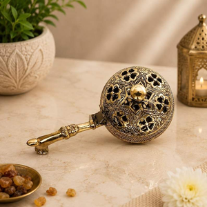 Hand-Made Brass <b>Incense</b> <b>Burner</b> With Carved Vent Design For Religious Use <b>Chinese</b> Style Aromatic Smoke Diffuser - Product Image 4