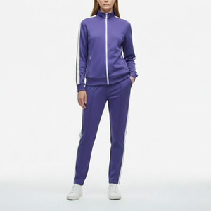 Unisex Tracksuit Set Full Zip Jacket Elastic Waist Pants Striped Design Breathable Polyester Sportswear for Adults Autumn Wear - Product Image 2