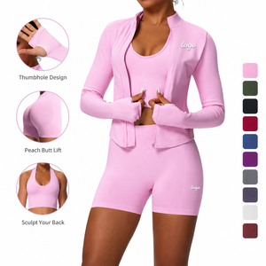 Ensemble de yoga 2 pièces pour femme, personnalisé, sans couture, en nylon et élasthanne, taille haute pour un effet push-up, bretelles croisées, col rond, motif à carreaux - Product Image 6
