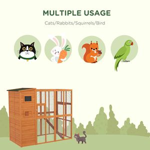 Cuccia/Catio per Gatti da Esterno in Legno, Stile Villa Autunnale, con Tetto in Asfalto Resistente alle Intemperie, 77 L, Naturale, Rettangolare - Product Image 5