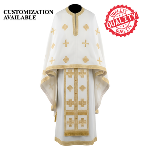 ShineWays Enterprises - Conjunto de Vestimenta Sacerdotal Ortodoxa Bordada Personalizada, Diseño de Cruz Blanca y Dorada, Felonión, Epitracelión - Product Image 1