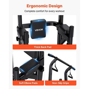 บาร์โหนรูปตัว H ปรับระดับได้ 12 ระดับ รับน้ำหนักได้ 330 ปอนด์ พร้อมแท่นดิปสเตชั่นและฐานที่มั่นคง พร้อมแผ่นรองหลัง - Product Image 6