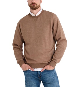 Sudadera informal de cuello redondo para hombre, color marrón liso, mezcla de algodón, manga larga, jersey de punto, para otoño - Product Image 2