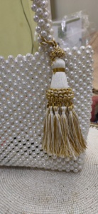 Golden Tassel With White Bead And Blue Border For Home Textile Decorative Use - Product Image 6