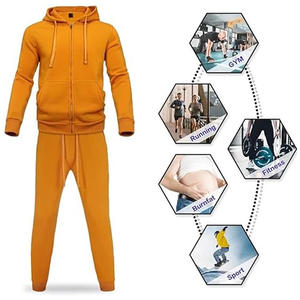Conjunto de Sudadera con Capucha y Pantalones Deportivos para Hombre, Color Sólido, Felpa Francesa, Estilo Casual Otoñal, Corte Regular, Naranja, Traje Deportivo de Dos Piezas - Product Image 5