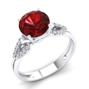 แหวนพลอยโกเมนทรงกลมเจียระไนแบบบริลเลียนต์ 2 กะรัต REYES สำหรับผู้หญิง เงินแท้ 925 แหวนมอสซาไนต์เม็ดเดี่ยวความใส VVS - Product Image 2