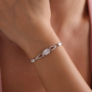 Pulsera de Plata de Ley 925 con Oro Puro de 14K, Diamantes Naturales, Topacio Blanco, Cadena de Rosario, Pulsera Ajustable, Corte Esmeralda, Joyería de Oro - Product Image 1