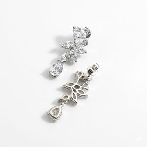 Vintage 925 Sterling <b>Silver</b> Lab Grown Diamond Teardrop Dangle <b>Earrings</b> 14K Gold Marquise Cluster Floral Bridal Wedding <b>Earrings</b> - Product Image 5