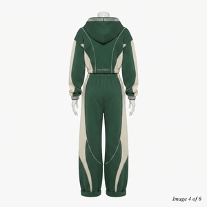 Ensemble de survêtement pour femme, couleur verte, avec veste à capuche zippée et pantalon de survêtement à jambes larges - Product Image 4