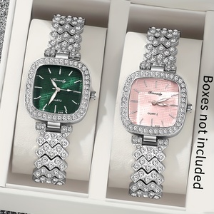 Montre élégante carrée pour femme à quartz, cadran noir, vert, rose, montre pour femme sertie de pierres, noire - Product Image 1