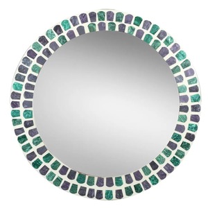 Designer Round Mirror With Artistic Mosaic <b>Frame</b> In Green And Purple Perfect For Home Decor And Styling Wholesale From India - Product Image 1
