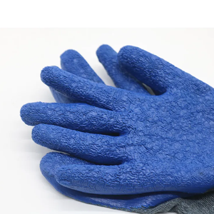 Coated Work <b>Gloves</b> Full Textured Anti-Slip <b>Knit</b> Wrist General Purpose Safety <b>Gloves</b> Blue Gray Yellow Trim - Product Image 5