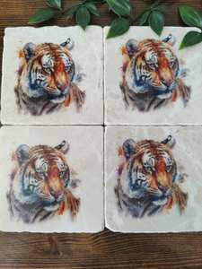 Sous-verres en marbre motif tigre, style rustique, art animalier safari, sous-verres de table, décoration intérieure - Product Image 3