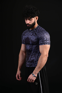T-shirt de compression à manches courtes pour homme, imprimé géométrique, col rond, séchage rapide, en Spandex et Polyester, idéal pour toutes les saisons - Product Image 2