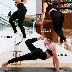 Leggings noirs taille haute pour femmes, coupe ajustée, tricotés en coton et élasthanne, couleur unie, respirants, longueur intégrale, pour l'hiver et le quotidien - Product Image 5