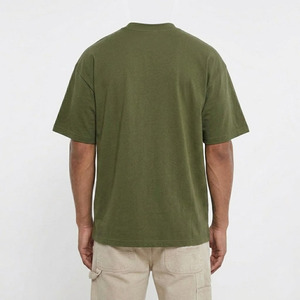 Camiseta de algodón verde oliva para hombre, manga corta, corte regular, cuello redondo, estilo urbano, transpirable, hombros caídos - Product Image 3