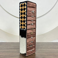 Boîte à bagues en cuir de vachette taillée à la main, présentoir à carreaux, multi-fentes, organisateur de bijoux pour bagues et accessoires
