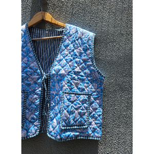 Chaleco Acolchado de Algodón con Estampado Floral Azul, Chaqueta con Cintura Ajustable con Cordón para Mujer, Ropa Exterior Informal, Regalo para Ella - Product Image 3