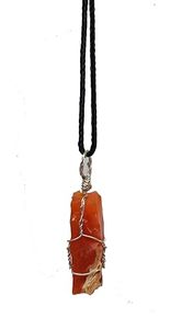 Collier pendentif en cristal de cornaline rouge naturelle brute, pierre précieuse de guérison, pierre orange enroulée de fil, bijou avec cordon noir - Product Image 2