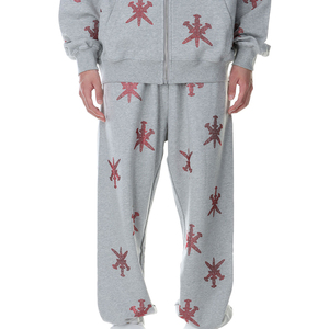 Conjunto Deportivo Unisex Gris con Capucha, Estampado de Estrella Roja, Cremallera Completa en las Mangas, Ropa Casual de Otoño, Transpirable, con Pedrería - Product Image 6