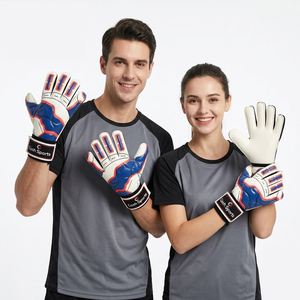 Guantes de portero de fútbol con protección para los dedos, diseño azul vibrante, corte negativo, cierre de velcro - Product Image 1