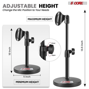 5 Core Mic <b>Stand</b> 3 in 1 Desktop <b>Microphone</b> <b>Stands</b> Adjustable 13.5" Microfono Holder w Phone Clamp - Product Image 2