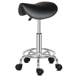 Sgabello da Bar Girevole Nero con Piedi HA HA, Arredamento per Salone, Elegante Sgabello a Sella Nero con Piedi HA HA per Stilisti e Clienti - Product Image 3