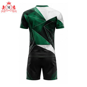 Ensemble de maillot et short de football pour homme, vert, noir et blanc, sublimation, polyester respirant, uniforme de football pour adulte - Product Image 2