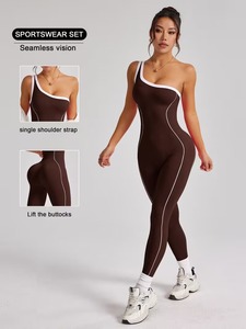 Combinaison de yoga décontractée à une épaule pour femmes |   Combinaison de sport sans manches avec bordure contrastée |   Écologique, séchage rapide, léger - Product Image 6