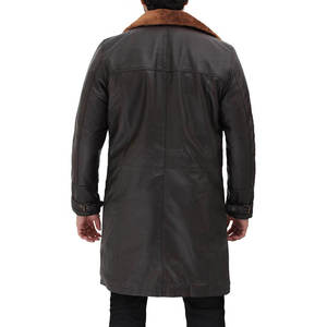 Manteau long en similicuir noir pour femme, col en fausse fourrure épaisse, simple boutonnage, style trench-coat pour l'hiver - Product Image 2