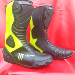 Bottes de moto pour hommes en cuir robuste avec protections rigides apparentes, bottes de sport en cuir imperméables - Product Image 1