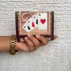 2026 Genuine Leather Western Wallet Women Embossed Floral <b>Playing</b> <b>Cards</b> Design Bifold Purse RFID Blocking <b>Card</b> Holder Handmade - Product Image 4