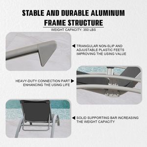 Ensemble de 2 chaises longues de piscine gris foncé, chaises longues de qualité supérieure - Product Image 6