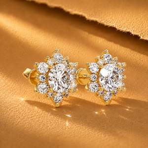 Pendientes de Lujo con Halo de Diamantes, Oro Puro de 18K, Corte Redondo, Diamantes Cultivados en Laboratorio, Certificados por IGI, Pendientes Florales de Diamantes, Joyería Fina - Product Image 1