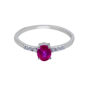Anillo Solitario de Plata de Ley 925 con Rubí Ovalado Natural y Diamantes, Joyería Fina, Memoria Jewels, Venta al Por Mayor - Product Image 1