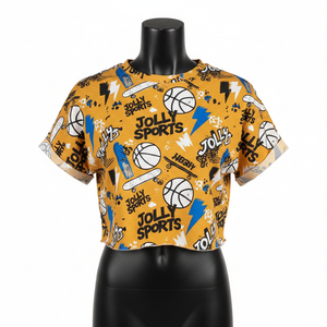 T-shirt court en jersey de coton premium pour femme, jaune, imprimé intégral, logo personnalisé sérigraphié, respirant - Product Image 6