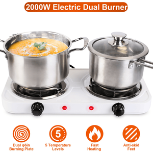 Portable Stainless Steel Double Burner Electric Hot Plate 2000W Fast Heating 5 Temperature Levels for Home or <b>Camping</b> - Product Image 1