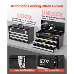 กล่องเครื่องมือโลหะแบบพกพาขนาด20.5นิ้วพร้อมลิ้นชักจัดระเบียบ3ลิ้นชัก - Product Image 3