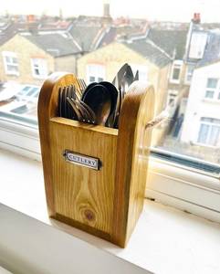 Wooden Spoon Fork Holder Farmhouse Style <b>Kitchen</b> Counter Organizer - Product Image 5