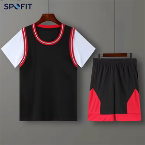 SPOFIT ชุดเสื้อบาสเก็ตบอลผู้ชายสีน้ำเงินสีเหลืองคอวีกางเกงขาสั้นโพลีเอสเตอร์แห้งเร็วเสื้อแขนกุดชุดกีฬาฤดูร้อน - Product Image 3