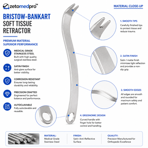 Retractor de Tejidos Blandos BRISTOW BANKART, 8.75 pulgadas (22.2 cm), Hoja de 2.1 cm de Ancho, Instrumento Quirúrgico Zetomed Pro - Product Image 5