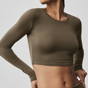 Haut de sport à manches longues pour femme, respirant, extensible, idéal pour le yoga et le fitness - Product Image 1