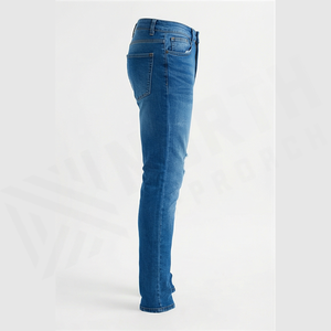 Jean en denim déchiré et délavé pour homme, coupe slim, taille haute, jambe droite, en coton, style décontracté bleu automne - Product Image 2