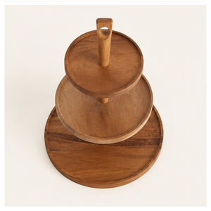 Luxury 3-Tier Acacia Wood <b>Serving</b> Stand for Dessert & Fruit Display Eco-Friendly Handcrafted <b>Round</b> Tiered <b>Tray</b> Buffet Server - Product Image 2