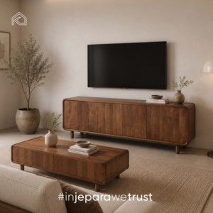 Meuble TV moderne en teck massif, console minimaliste pour salon, meubles faits à la main, écologiques, pour hôtel, appartement, Indonésie - Product Image 2
