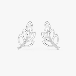Pendientes de Oro Amarillo de 9K con Diamantes Cultivados en Laboratorio de 0.07CT, Corte Redondo, Diseño de Hoja, Joyería Fina Inspirada en la Naturaleza, Venta al Por Mayor, OEM Personalizado - Product Image 1