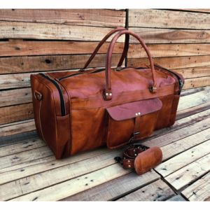 Vintage Genuine Leather Travel Duffel <b>Bag</b> Large Capacity Weekender <b>Overnight</b> <b>Bag</b> for Men with Front Pocket - Product Image 6