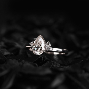 Custom Pear Cut Lab Grown Diamond Engagement Ring 14K 18K Gold Pear Solitaire Ring Round Diamond Promise Ring Wedding Jewelry - Product Image 2